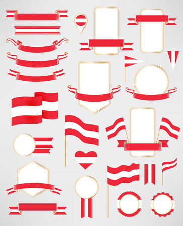 Banners, labels, ribbons, icons, badges and other vector design element with flag of Austriaのイラスト素材