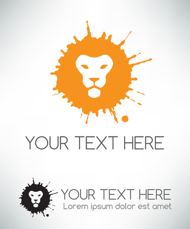 Lion logo design. Ink splatter lion head logotype concept icon.のイラスト素材