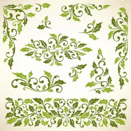 Set of christmas holly ornaments. Vector illustrationのイラスト素材