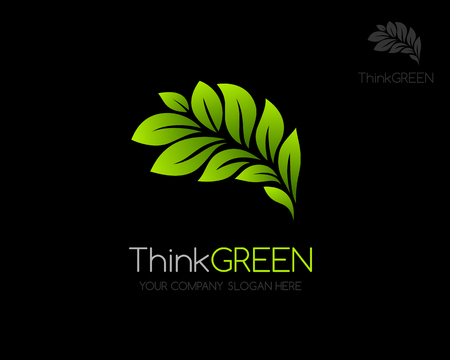 Brain with green leaves. Concept for organic, eco friendly products, stores or brands.のイラスト素材