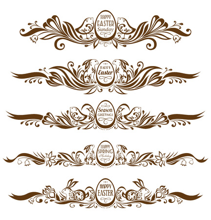 Set of easter decorative borders. Monochrome variantのイラスト素材