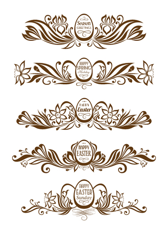 Set of easter decorative borders. Monochrome variantのイラスト素材