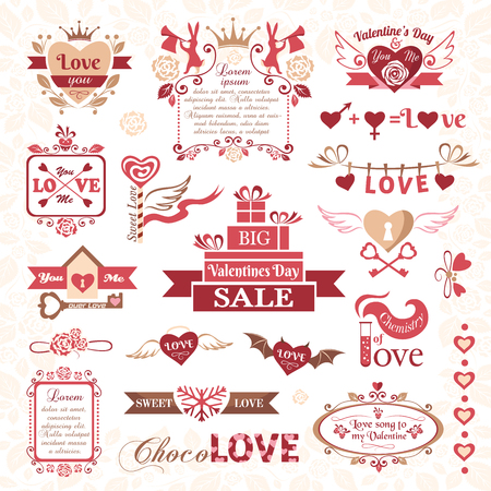 Set of Valentines Day design elements (color version)のイラスト素材