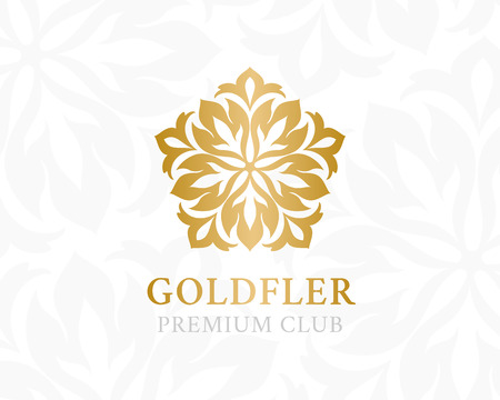 Gold ornamental logo. Floral design element. Vector decorative symbol for hotel, spa salon, premium club or other firm and brand.のイラスト素材