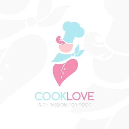 Confectioner logo. Chef silhouette in soft colors. Vector icon template for sweets and candy shop, restaurant menu, catering service, cafe or bistro.のイラスト素材