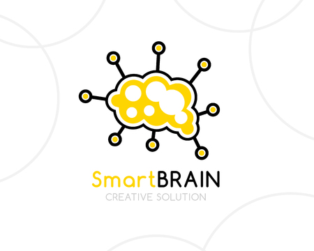 Brain logo template. Data cloud symbol. Yellow color. Conceptual icon for innovation startups, communication business, education projects.のイラスト素材