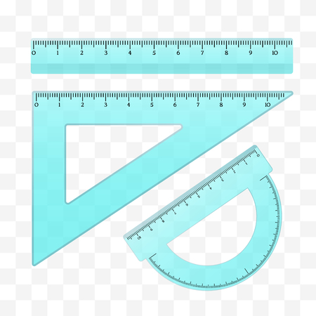 Ruler, triangle, protractor. Measuring tool.  Vector school instruments in realistic transparent style.のイラスト素材