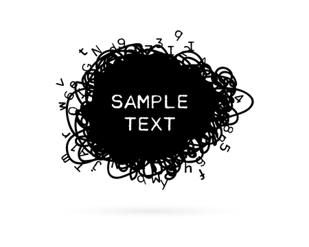 Text box with letters and scribbles. Black frame with copy space. Creation, imagination and learning conceptual vector illustrationのイラスト素材
