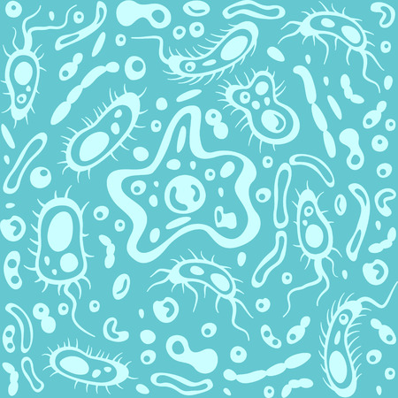 Bacterias, viruses and different kind of microorganisms. Seamless backgroundのイラスト素材