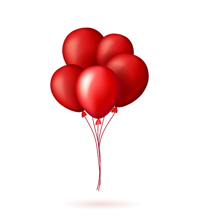 Red balloons bunch in realistic style on the white backgroundのイラスト素材