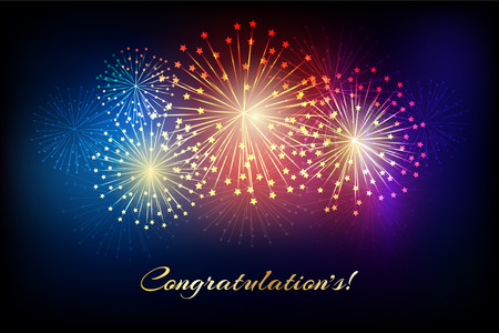 Fireworks background. Colorful celebration vector illustration with flashes and sparklers elements.のイラスト素材