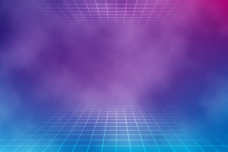 Retro neon background in pink and blue colors with smoke texture. Vector illustration in 80s style.のイラスト素材