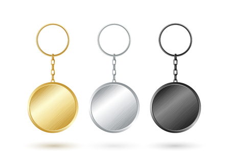 Keychain collection round shape in gold,silver and black metallic design.のイラスト素材