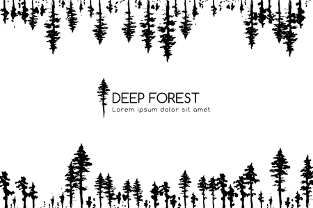 Ink hand drawn forest Design collection. Horizontal banner with top and down border decoration elementsのイラスト素材