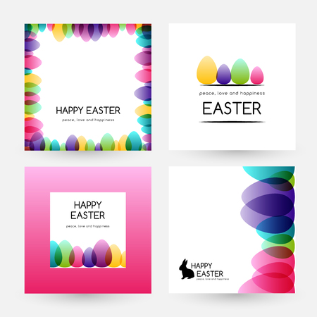 Easter eggs Design collection. Cards with border decoration elements and emblems.のイラスト素材