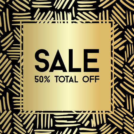 Gold ink lines Sale banner template. Decorative poster with ornament for promotion.のイラスト素材