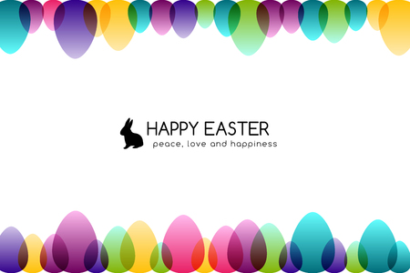 Easter eggs, Horizontal banner with top and down border decoration elements vector illustrationのイラスト素材