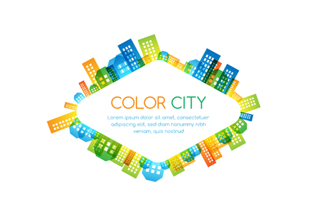 Cityscape colorful decorations. Rhombus banner with copy space. Vector illustration.のイラスト素材