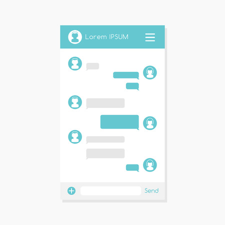 Mobile chat dialog template with empty message bubbles illustration.のイラスト素材