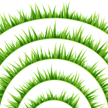 Green grass decorative elements. Arc borders set. Vector illustration.のイラスト素材
