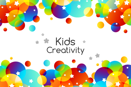 Creative kids cards with colorful bubble decoration and starry texture. Horizontal banner with top and down borders.のイラスト素材