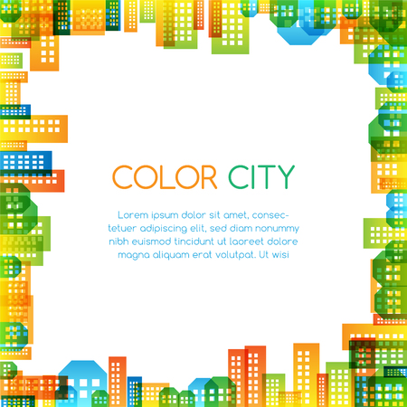 Cityscape colorful decorations. Square frame with copy space. Vector illustrationのイラスト素材