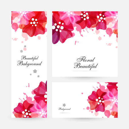 Romantic background with red and pink poppies and paint splashes. Floral design  Vector illustration.のイラスト素材