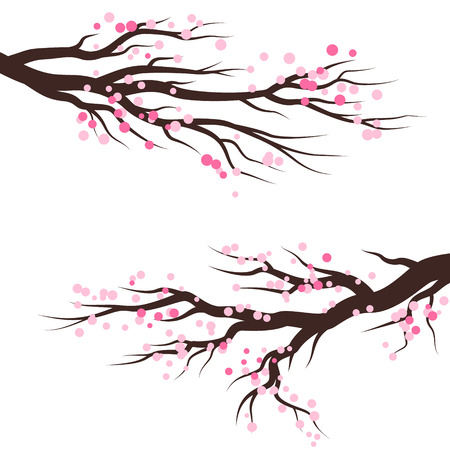 Spring blossom trees with pink flowers. Vector decoration elements.のイラスト素材