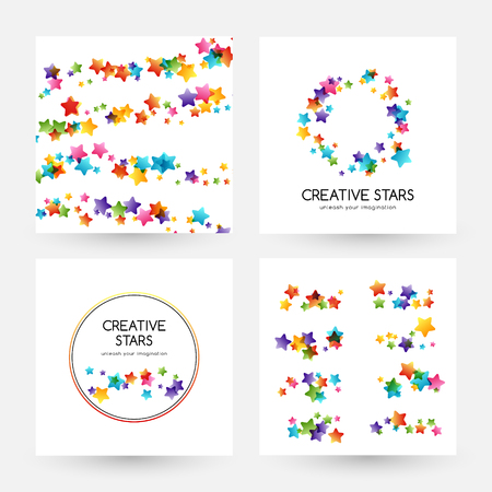 Creative kids design collection. Vector banners with colorful stars, decoration elements. Dividers, round label and frameのイラスト素材