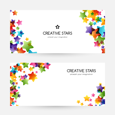 Creative kids design collection. Vector cards with colorful stars, decoration elements.のイラスト素材