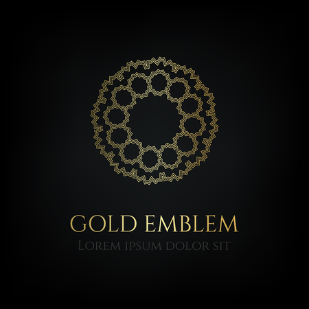 Decorative golden round emblem. Ornamental vector motif.のイラスト素材