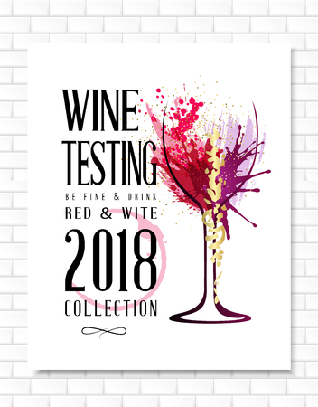 Wine list template for bar or restaurant menu design. Creative artistic background with color paint splashes and wineglass.のイラスト素材