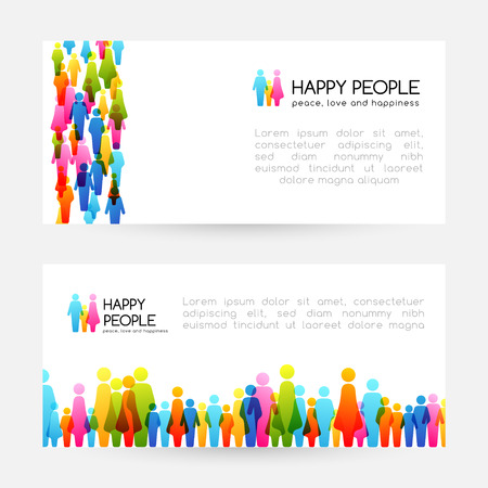 Social conceptual illustration. Horizontal banners with bordersのイラスト素材