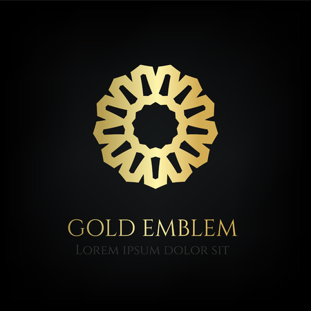 Decorative golden round emblem. Ornamental vector motif.のイラスト素材