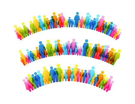 Social conceptual design elements. Arch decorations from colorful people silhouettesのイラスト素材