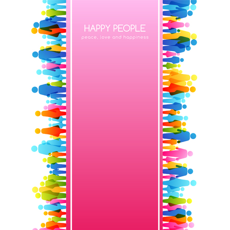 Social conceptual illustration. Vector background with vertical border frame from colorful people icons.のイラスト素材