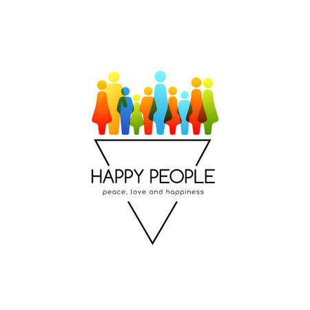 Social conceptual emblem with colorful people icons and triangle design element.のイラスト素材