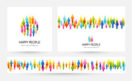 Social conceptual illustration. Vector banners collection with design elements from colorful people icons.のイラスト素材