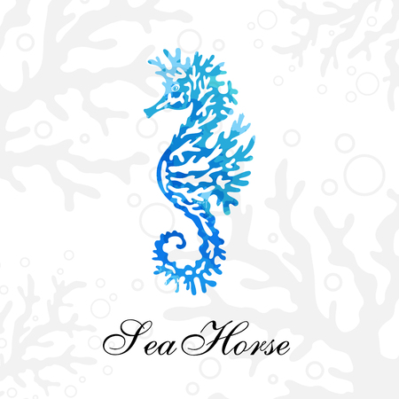 Seahorse silhouette on the light underwater backgroundのイラスト素材