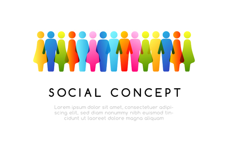 Social conceptual emblem. Vector horizontal decoration element from colorful people iconsのイラスト素材