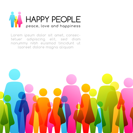 Social conceptual illustration. Vector background with horizontal border from colorful people icons.のイラスト素材