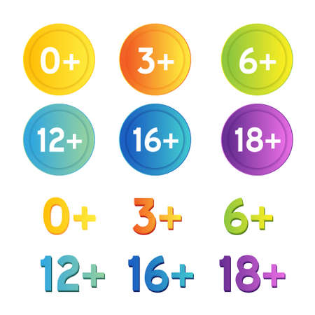 Age restriction icons set. Vector labels with years limit signs.のイラスト素材