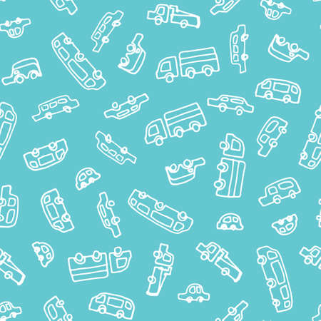 Kids pattern with cars. Vector seamless background in doodle style.のイラスト素材
