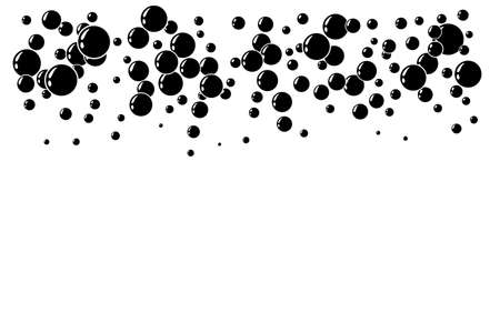 Underwater air bubbles decoration elements. Fizzy water or soap foam texture. Isolated silhouette design element. Horizontal top border.のイラスト素材