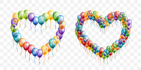 Rainbow balloons decoration collection. Heart frame.  Celebration design elementのイラスト素材