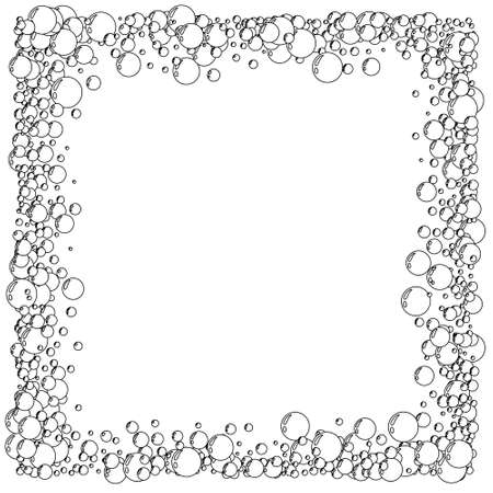 Underwater air bubbles decoration elements. Fizzy water or soap foam texture. Vector isolated outline design element. Square frame.のイラスト素材