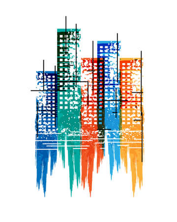 Cityscape colorful decoration in abstract hand drawn style ..のイラスト素材