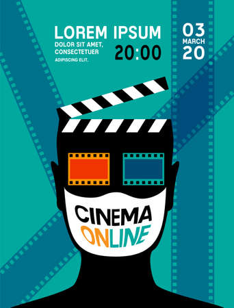 Cinema poster template. Vector conceptual vertical flyer in retro style for online movies ..のイラスト素材