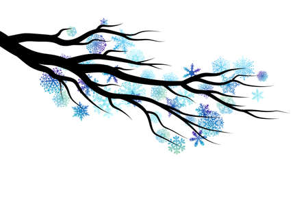 Tree branch with snowflakes. Vector decoration from scattered elements. Winter design elements.のイラスト素材