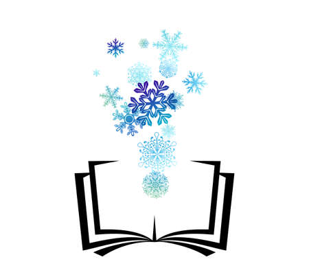 Book with flying up snowflakes. Vector decoration from scattered elements. Winter design elements.のイラスト素材